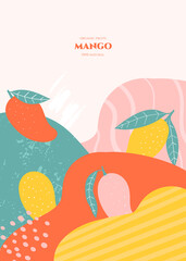  Doodle mango and abstract elements. Vector seamless pattern. Hand drawn illustrations.