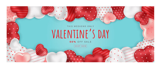 Valentine's day sale background with heart boarder. Can be used for wallpaper, flyers, invitation, posters, brochure, banners. Vector illustration.
