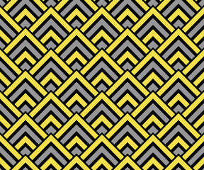 Nahtloses leuchtendes gelbes und ultimatives graues geometrisches Quadratmuster. Art-Deco-Vektorillustration © designermetin