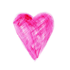 Colourful heart, love symbol, Valentine's card. Pastel pink grunge textured surface. Lipstick. Rose petal. Romantic style. Free hand drawing. Lovely element of a Valentine's Day decor 