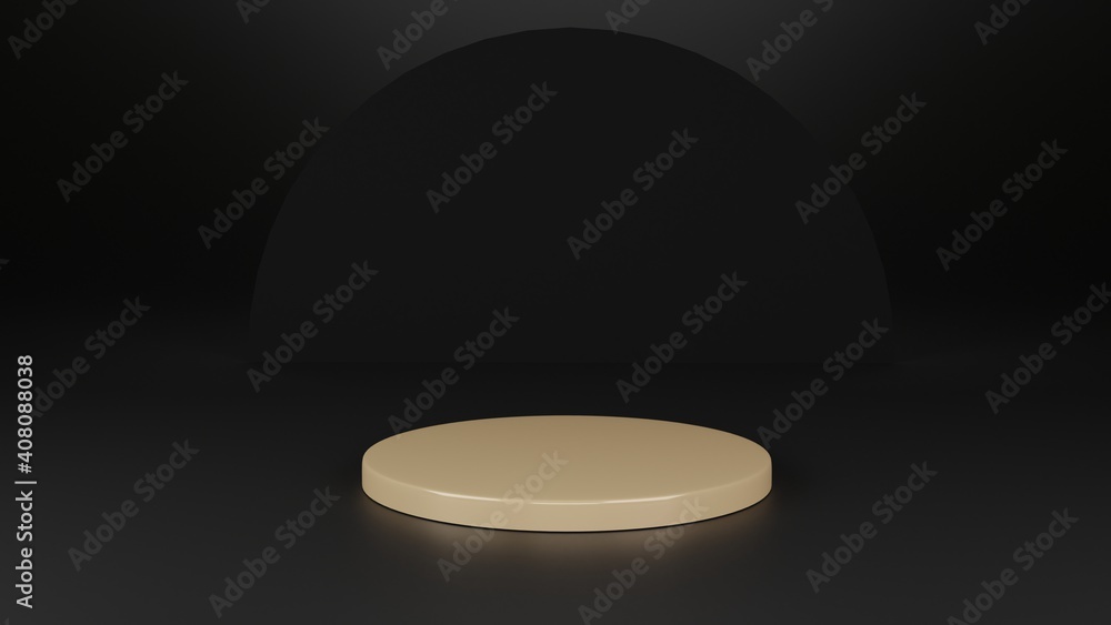 Poster 3d rendering. abstract gold geometry shape on black background. podium minimalist mock up scene.