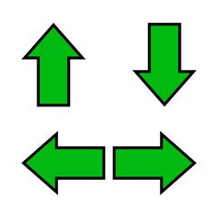 green arrow and diagonal arrow sign for map, arrow button for graphic game, arrow for direction