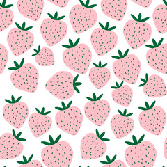 Minimalist strawberry vector seamless pattern. Simple summer berry ornament. Doodle, flat, hand drawn texture for wallpaper, textile, fabric, paper.