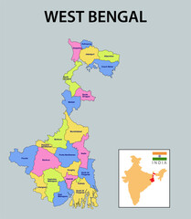 West Bengal map. Showing district boundary of Punjab. Vector illustration of districts map of West Bengal. Colorful map.