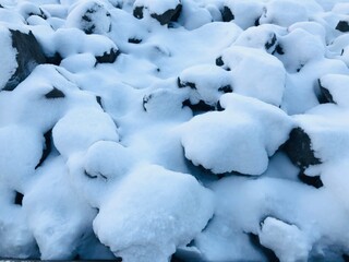 Winter landscape with snow-covered rocks, Ukraine