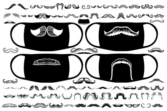 A large set of men's moustaches. Fingerprints on the mask. Images for various purposes.