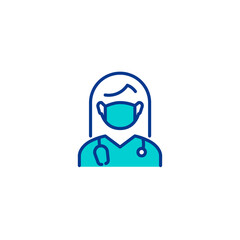 Doctor with face mask protection linear icon edistable stroke	
