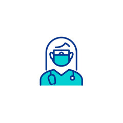 Doctor with face mask and glasses for protection Linear icon editable stroke