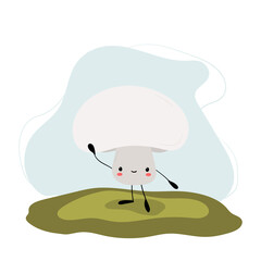 Cute vector illustration of champignon character isolated on white background. Design for kids in cartoon style.