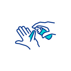 Sanitize Hands Sanitizing Hands using Sanitizer Antibacterial Spray Hygiene Color Linear Line Editable Icon