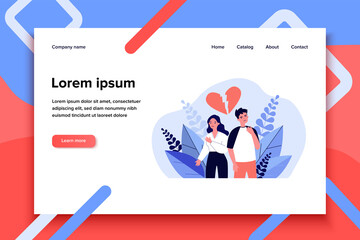 Dating couple having conflict. Unhappy man and woman, broken heart, quarrel flat vector illustration. Relationship, breakup concept for banner, website design or landing web page