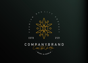 Abstract luxury floral logo design. Vector illustration of floral leaves monoline design. Modern vintage icon design template with line art style.