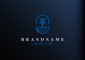 Plant capsule logo design. Vector illustration of simple plant with capsule. Modern vintage icon design template with line art style.