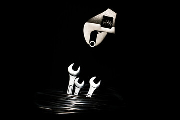 tools on black background