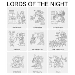 vector set with Aztec deities Lords of the Night for your project
