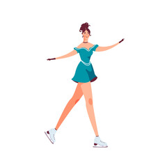 Female figure skater isolated on white vector illustration. Winter sport, ice dancer, gymnast woman design element. Championship, competition activity in cartoon style.