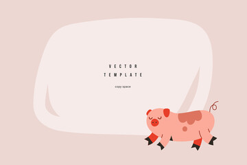 Blank template with cute pig illustration, copy space for text or message