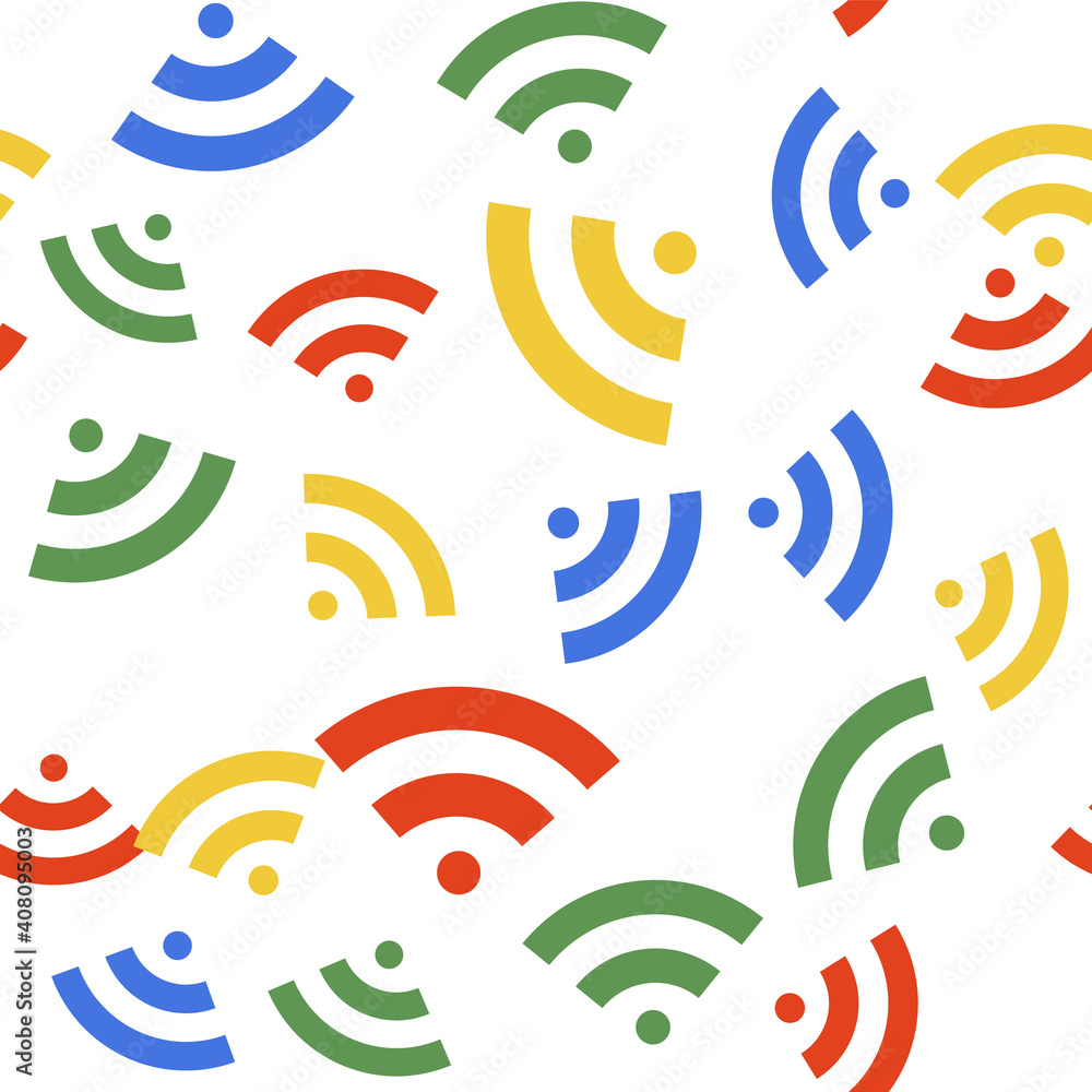 Poster color rss icon isolated seamless pattern on white background. radio signal. rss feed symbol. vector.
