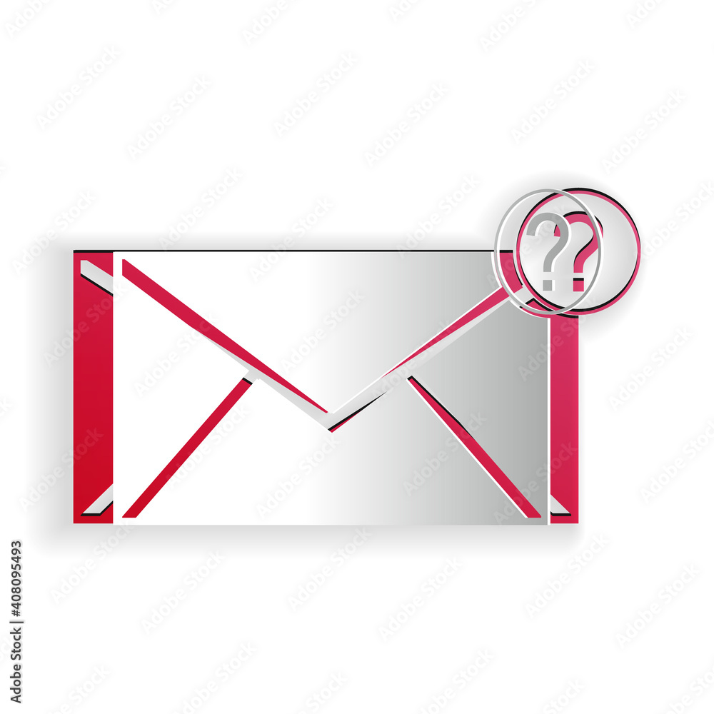 Poster paper cut envelope with question mark icon isolated on white background. letter with question mark s