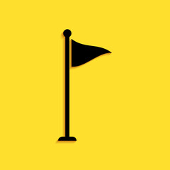 Black Golf flag icon isolated on yellow background. Golf equipment or accessory. Long shadow style. Vector.