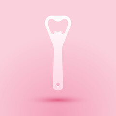 Paper cut Bottle opener icon isolated on pink background. Paper art style. Vector.