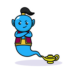Cute kawaii blue genie mascot design 