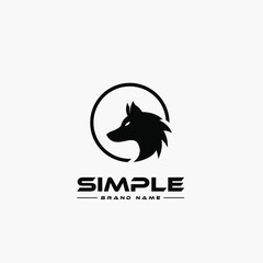 Logo design template, with a wolf's head icon in a black circle