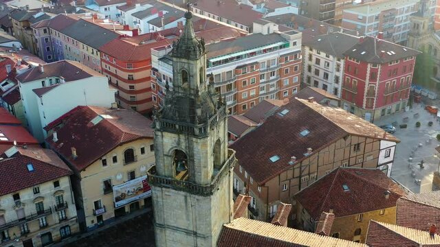 Church of Saint Anna and in Durango, Basque country.Aerial view.