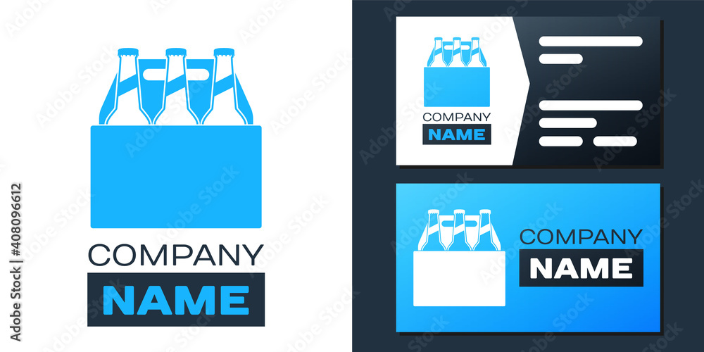 Poster logotype pack of beer bottles icon isolated on white background. case crate beer box sign. logo desi