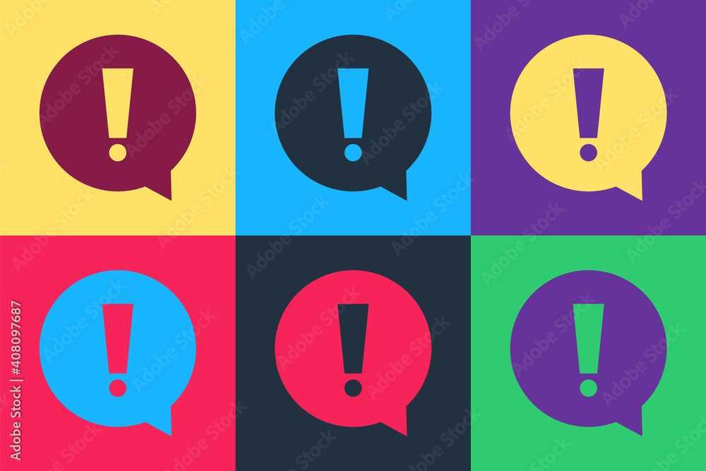 Aufkleber pop art exclamation mark in circle icon isolated on color background. hazard warning symbol. vector.