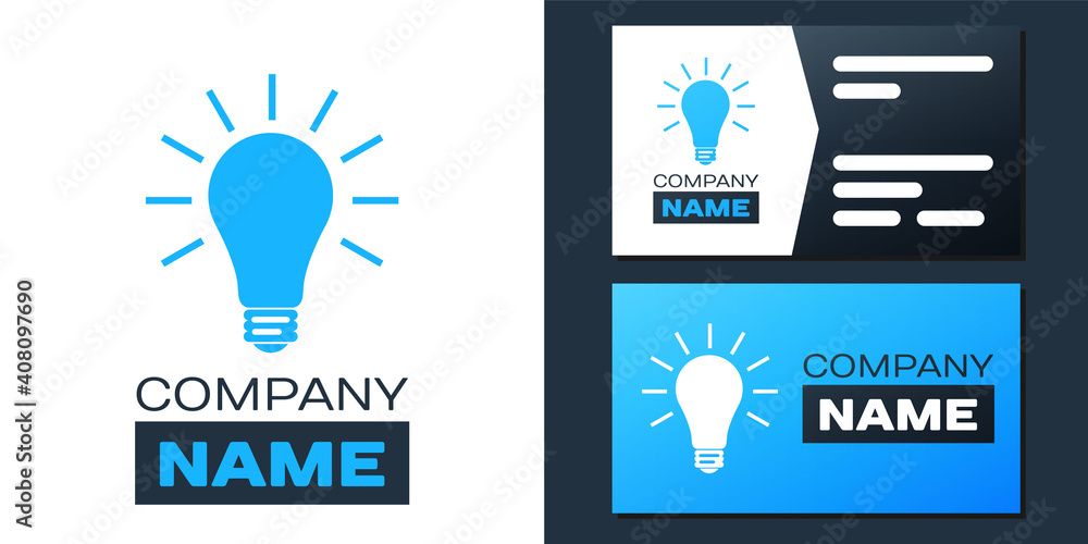 Poster logotype light bulb with rays shine icon isolated on white background. energy and idea symbol. lamp 