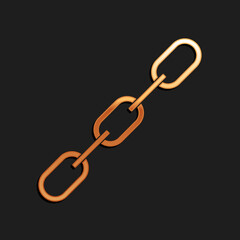 Gold Chain link icon isolated on black background. Link single. Long shadow style. Vector.
