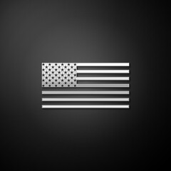 Silver American flag icon isolated on black background. Flag of USA. Long shadow style. Vector.