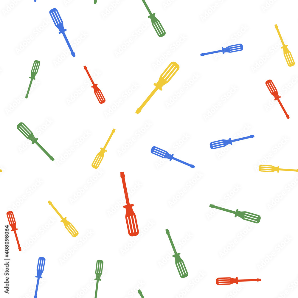 Wall mural color screwdriver icon isolated seamless pattern on white background. vector.