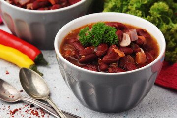 Two bowls with traditional Georgian dish - lobio