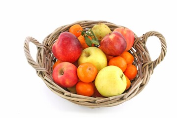 basket with fruits isolated on white background