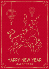 year of the ox hand drawn Happy chinese new year
