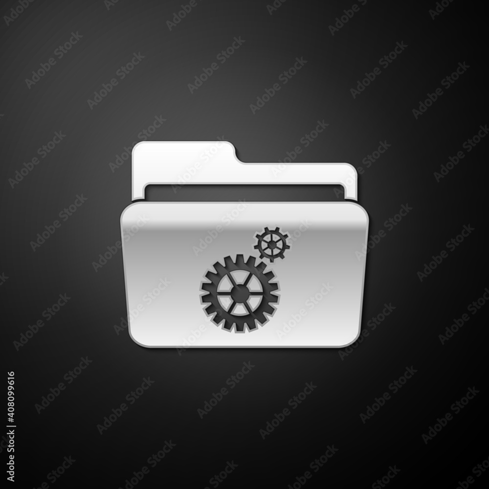Poster silver folder settings with gears icon isolated on black background. concept of software update, tra
