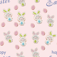 Easter ginger cookies isolated on light pink.