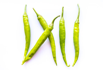 green chili pepper on white background