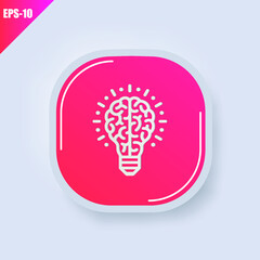 Creative idea button icon vector. Pink square button on grey background