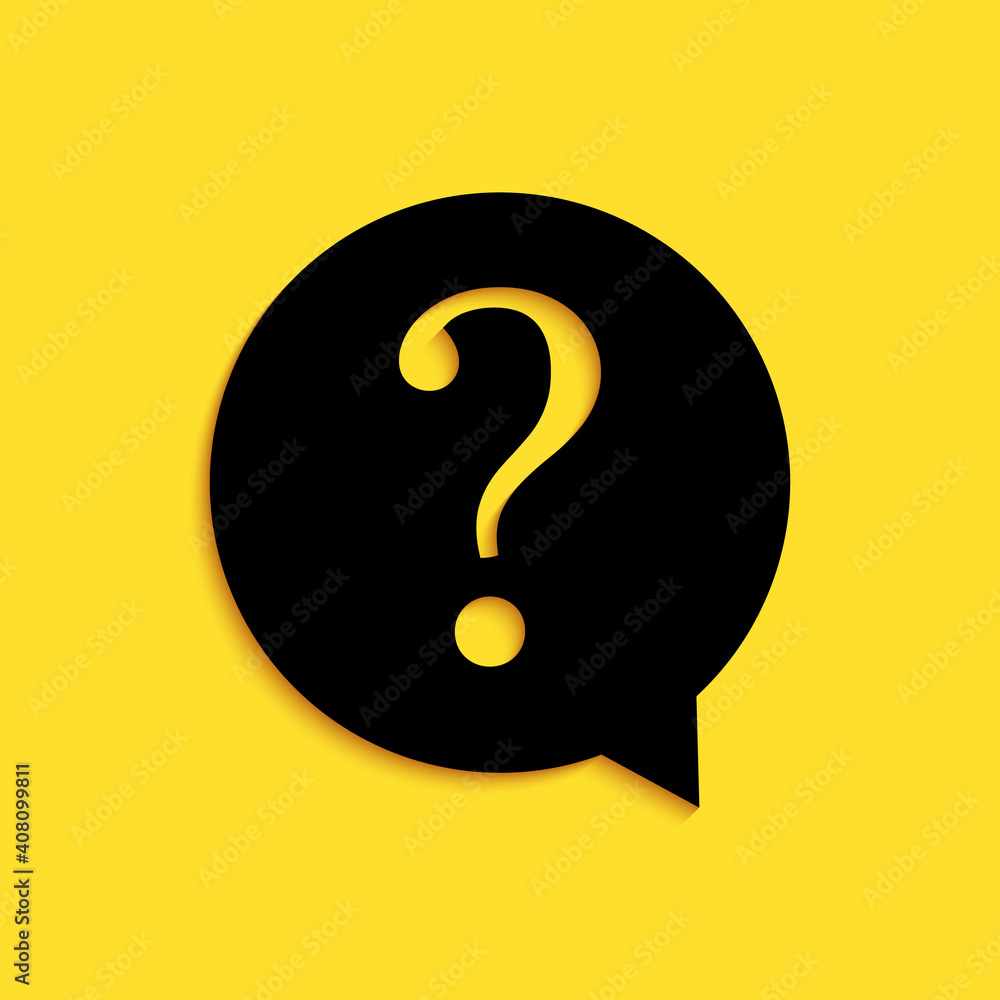 Poster black question mark in circle icon isolated on yellow background. hazard warning symbol. faq sign. c