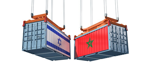 Freight containers with Israel and Morocco flag. 3D Rendering 