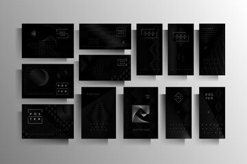 Cover for a banner, poster, flyer, brochure, card, folder a set of templates of different formats. Geometric strict vector design in black colors.