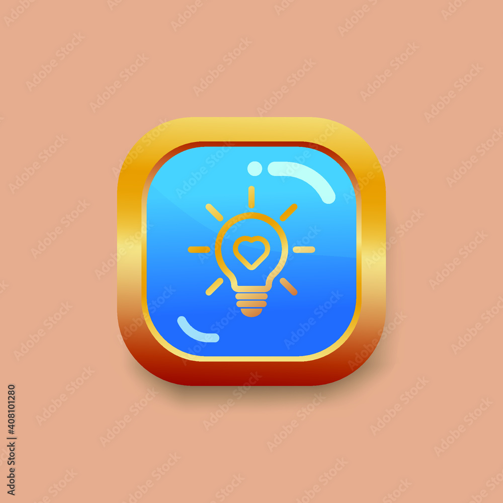 Aufkleber heart shape in a light bulb icon vector. gold square button on cream color background