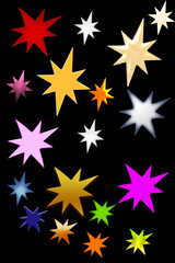 Colorful stars for design, on black background