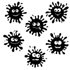 Set of characters Funny blots monsters with different emotions, black silhouette, slime stencil, children's illustration, isolated vector in flat style, design, decor, print
