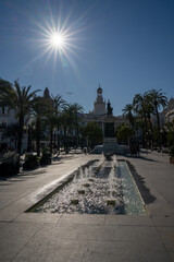 view of the Plaza de San Juan de Dios Square and the Moret Monument in downtown historic Cadiz