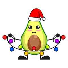 vector illustration of cute avocado fruit christmas or character holding lamp color. cute avocado fruit Concept White Isolated. Flat Cartoon Style Suitable for Landing Page, Banner, Flyer, Sticker.