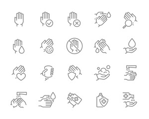 Set of clean hands line icon. Healthy part of the free upper extremity, diseases of palm, diagnosis, treatment and more.